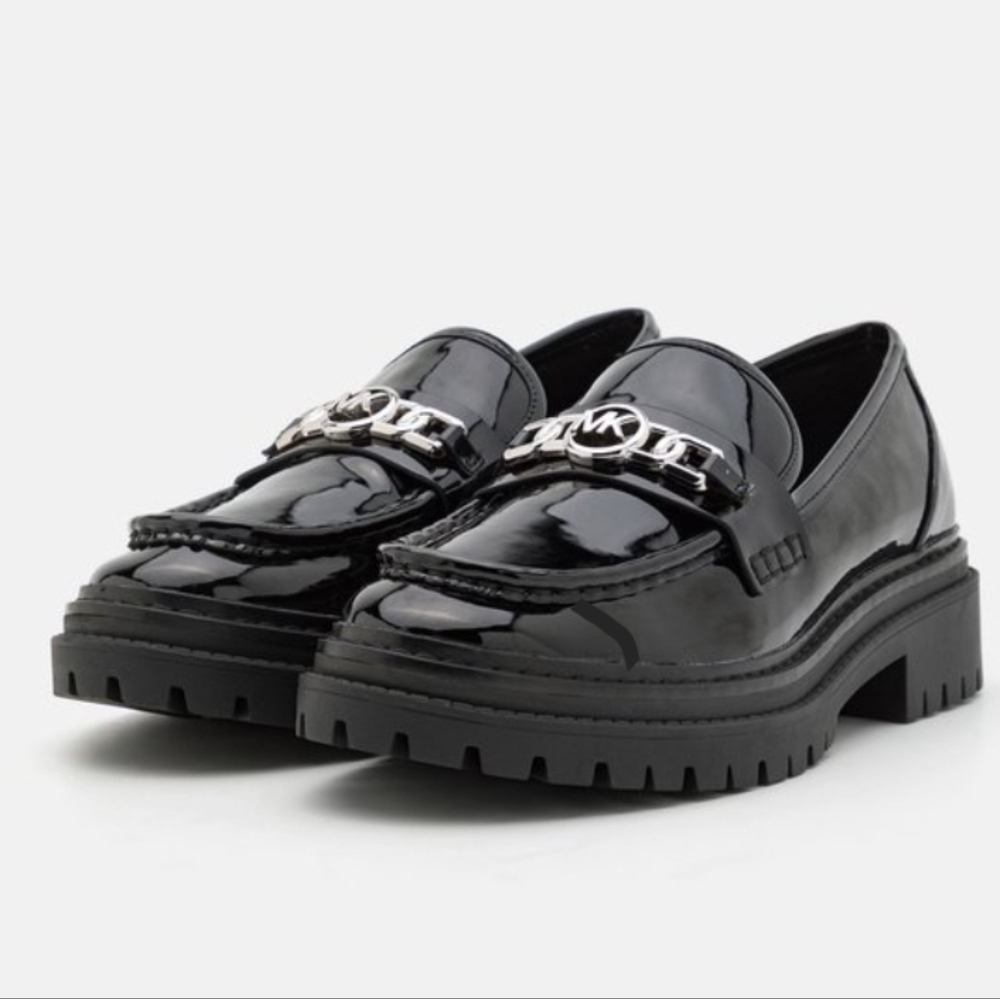 Micheal Kors Calista Lug Loafers In Black Patent